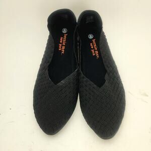 Bernie Mev Catwalk Flats Womens 9/9.5 Black Weave Comfort Memory Foam Slip On